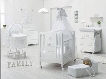 Lettino neonati Paddington con decorazione e ruote, finitura Bianco