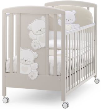 Culla Mr.Bear bianca e choco con ruote, decori con orsetti