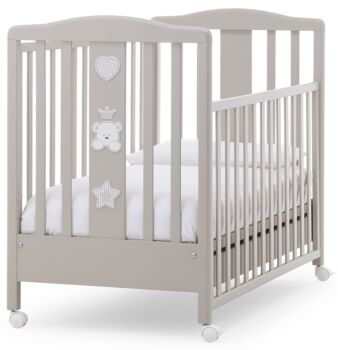 Culla moderna Baloo con ruote, finitura Choco con decori