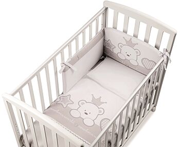 Culla moderna Baloo con ruote, finitura Choco con decori