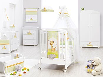 Culla neonati Melman bianca  con ruote e decori colorati