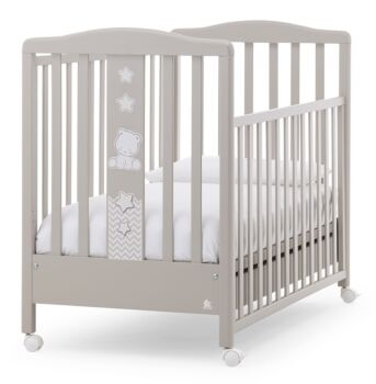 Culla moderna Teddy con ruote, finitura Choco con decori Tortora