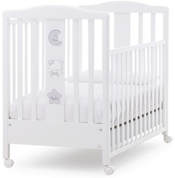 Culla moderna Grizzly con ruote, finitura bianco con decori grigi Zenzero Shop