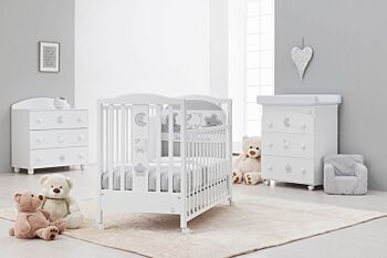 Culla moderna Grizzly con ruote, finitura bianco con decori grigi Zenzero Shop