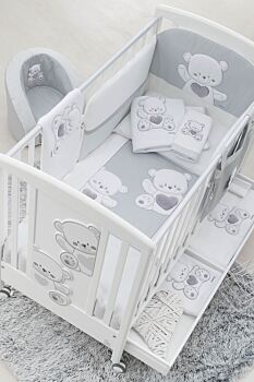 Culla Mr.Bear bianca e choco con ruote, decori con orsetti