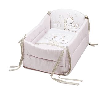 Culla Orsetto con decorazione e ruote, finitura Bianco