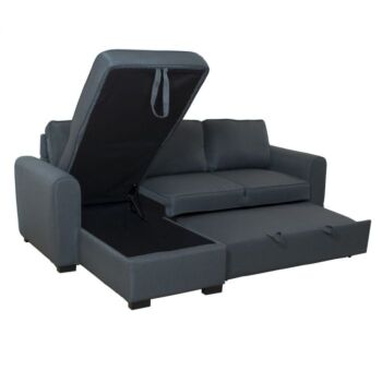 Divano letto trasformabile Ultra Magnus con penisola in tessuto grigio scuro