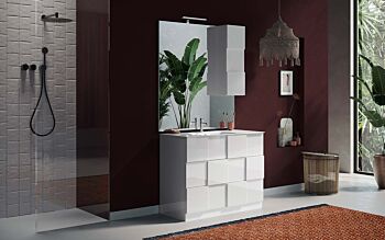 conveniente Mobile da bagno a terra 3 cassetti, finitura Bianco lucido