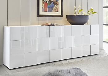 Credenza, Madia Moderna con 4 ante, finitura Bianco Lucido