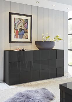 Credenza Moderna, Madia di Design, 3 ante, Grigio Lucido