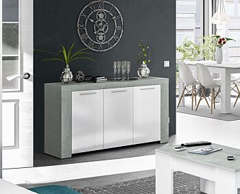 Madia, Credenza Bianco opaco e Cemento a 3 ante battenti
