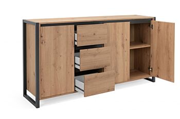 Madia in stile industry 3 ante 3 cassetti, finitura Rovere Nodato e struttura in Antracite