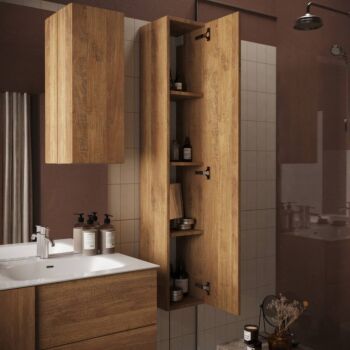 Mobile da bagno sospeso con doppio lavabo, finitura Mercure