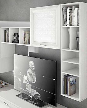 Elegante  Parete attrezzata larghezza 3 metri, Bianco frassinato, Made in Italy