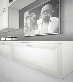 Parete attrezzata colore Bianco frassino dallo stile classico, larghezza 3 metri