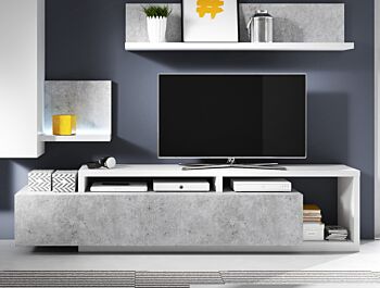 Porta TV Cracovia, grigio cemento e bianco opaco 