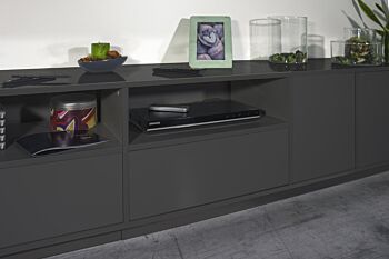 Moderno porta tv extra large in appoggio in finitura antracite laccato lucido