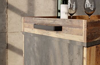 Carrello industry porta bibite, finitura Rovere effetto invecchiato e Grigio scuro