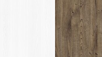 Elegante tavolino basso da salotto, finitura bianco frassinato e rovere 