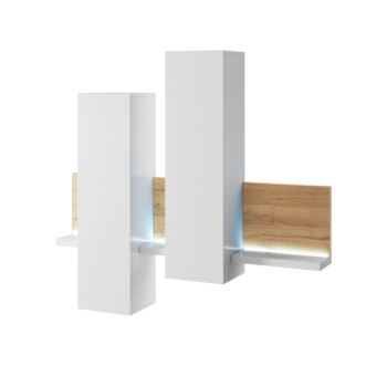 Zona giorno completa, finitura bianco opaco e rovere rustico