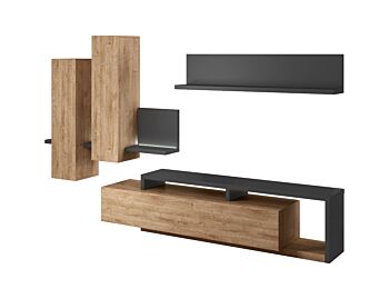 Parete attrezzata moderna, rovere rustico e antracite 