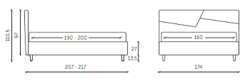 Letto contenitore Diadema in ecopelle in finitura grigio perla, tortora ed antracite