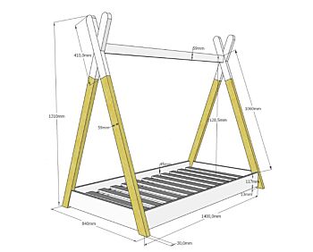 Lettino montessoriano bambini 70x140, Pino naturale e Bianco laccato