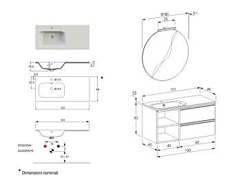 Mobile del bagno con lavabo integrato, 2 cassetti, Havasu 8