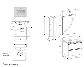 Mobile per bagno con lavabo integrato, Havasu 26 Bis 