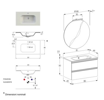 Offerta mobili bagno, mobile con lavabo integrato e  2 cassetti, Havasu 22