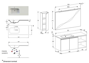 Mobili bagno in offerta, mobile sospeso con lavabo integrato, Havasu 19