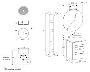 Cassettiere bagno moderne, mobile con 2 cassetti, Jog 1