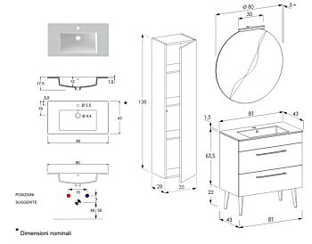 Mobile da bagno con lavabo integrato e piedini, Jog 3