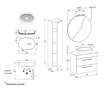 Mobile sospeso da bagno con 2 cassetti, Jog 3 Bis