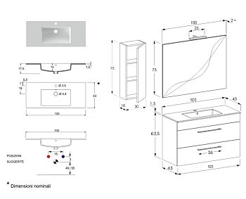 Mobile da bagno sospeso con lavabo integrato, Jog 4
