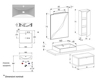 Mobile bagno moderno con piano e un cassetto, Niagara 6