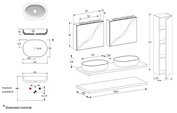 Offerta mobile bagno 2 piani per doppio lavello, Niagara 6 Bis