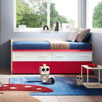 Divano Space Idea Moretti Compact, 2 cassetti, Bianco, Tortora e Marsala