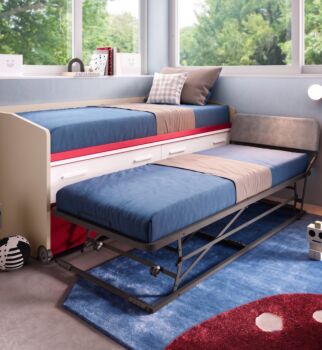 Divano Space Idea Moretti Compact, 2 cassetti, Bianco, Tortora e Marsala