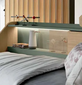 Divano letto con secondo estraibile, Rovere nordico e Agave, L.199