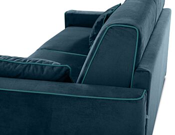 Divano letto Everest a 3 posti, in tessuto sfoderabile, colore Blu notte con filetto color Turchese