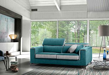 Divano Makalu, 3 posti, colore verde smeraldo e grigio, made in Italy