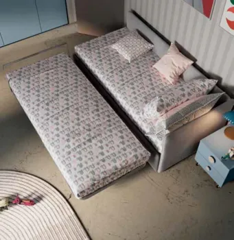 Divano letto con seconda rete estraibile, tessuto Grigio