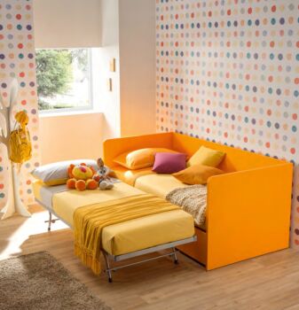 Divano letto Fillet Moretti Compact con secondo letto, Mandarino laccato