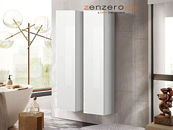 Due pensili bagno sospesi, finitura Bianco Laccato Lucido