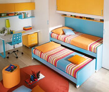 Letto singolo con secondo ad estrazione in finitura Turchese LACCATO