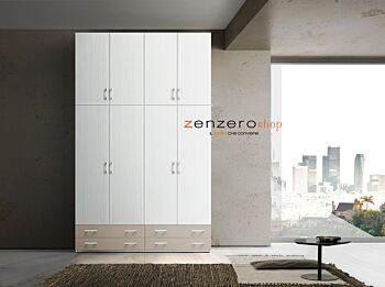 Armadio H.291 con 8 ante battenti e 4 cassetti  in finitura Olmo bianco e Tortora