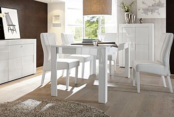 Soggiorno con libreria, credenza e tavolo in Bianco lucido