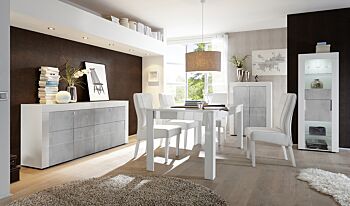 Sala Completa Moderna e di Design in Bianco Lucido e Beton