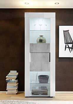 Vetrina di Design ad un anta Bianco Lucido e Beton